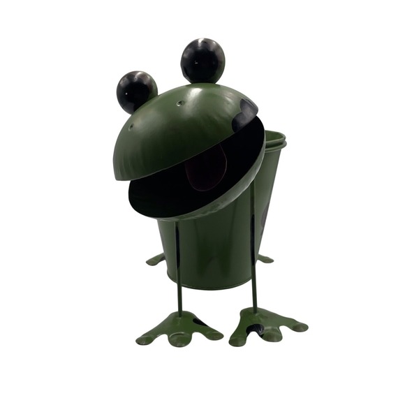 The Unbranded Brand Other - Cute Metal Planter Green Frog W/Spots Wobbly Spring Head Big Eyes Removable Pot